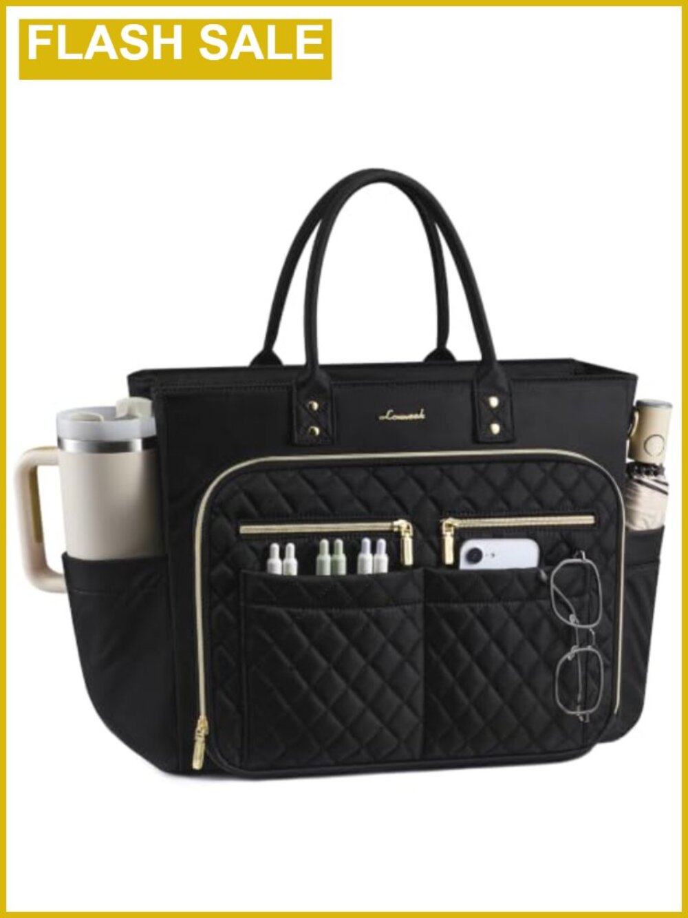 Quilted Polyester Laptop Tote Bag Women Teacher Nurse Work Shoulder Bag 15.6"